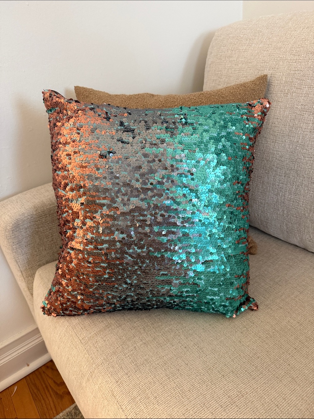 Sequin Reversible Throw Pillow Cover - Green and Copper